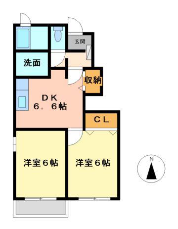 ノーススリーC(2DK/1階)の間取り写真