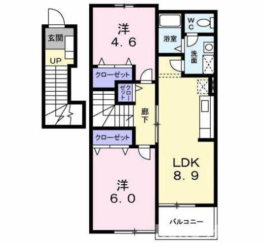 エヴァーグリーン吉富B(2LDK/2階)の間取り写真
