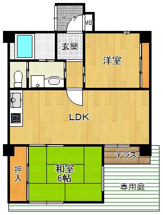 BAU塚口(2LDK/1階)の間取り写真