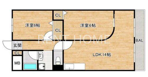 セレニティ 南巽(2LDK/6階)の間取り写真