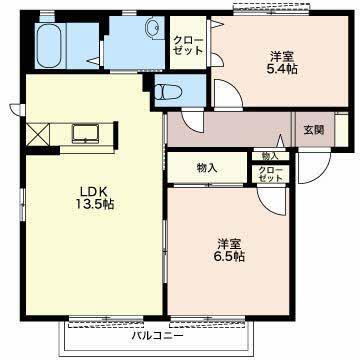 高松山レジデンス C棟(2LDK/1階)の間取り写真