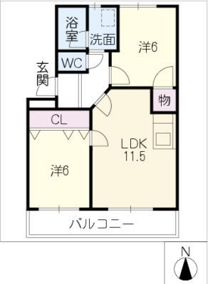 ブランドヒルA(2LDK/2階)の間取り写真