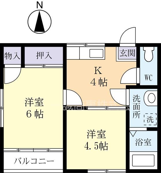 ソレイユガーデン下妻B(2DK/2階)の間取り写真