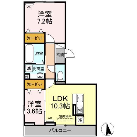 オーヴェスト深大寺(2LDK/2階)の間取り写真