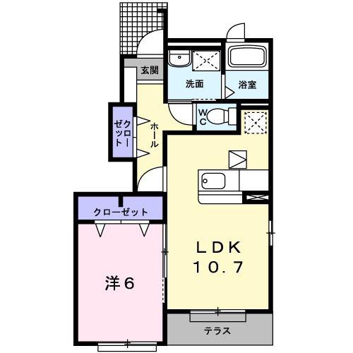 アンソレイエRII(1LDK/1階)の間取り写真