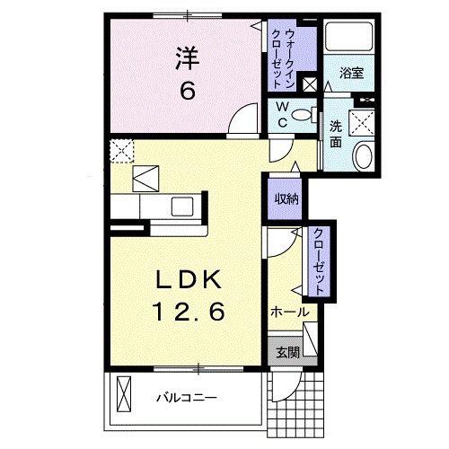 プラシード・KA(1LDK/1階)の間取り写真