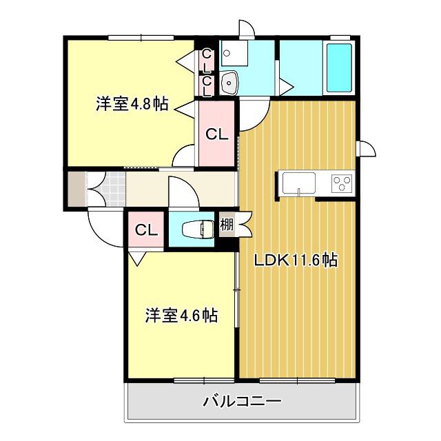 シャーメゾンルミエール(2LDK/2階)の間取り写真