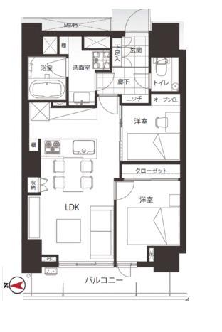 ルネッサンスタワー上野池之端(2LDK/10階)の間取り写真