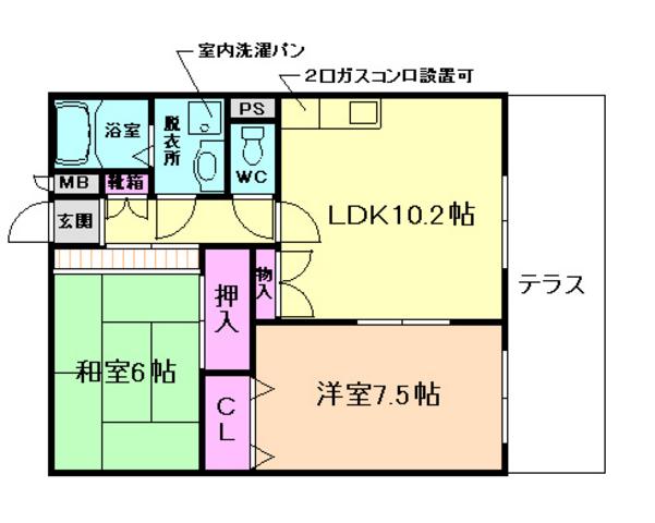 パセオ鶴毛(2LDK/1階)の間取り写真
