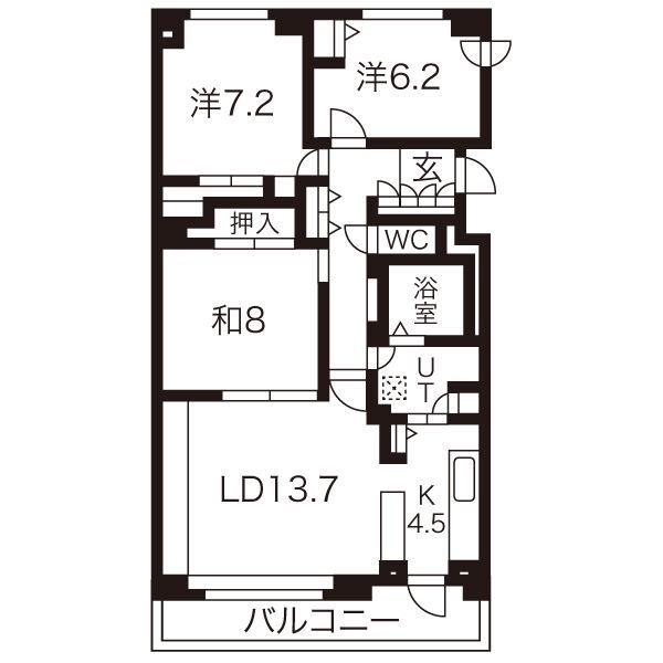 山鼻パークハウス(3LDK/5階)の間取り写真