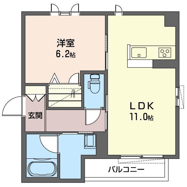 中沢ハイツC(1LDK/2階)の間取り写真