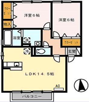 メルベーユ A棟(2LDK/2階)の間取り写真