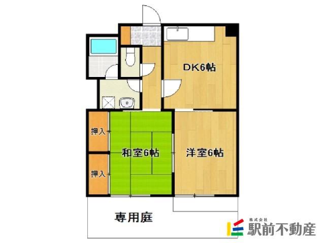 プレステージ小郡(2DK/1階)の間取り写真