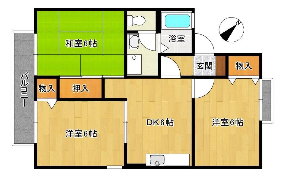 アベニール22 D棟(3DK/2階)の間取り写真