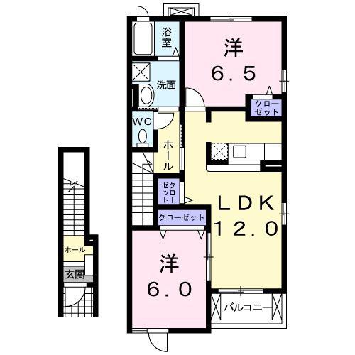 QUICK ONE(2LDK/2階)の間取り写真