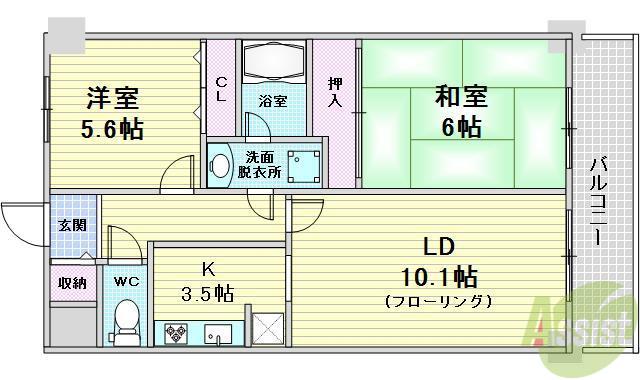 グランフォルク豊中(2LDK/6階)の間取り写真