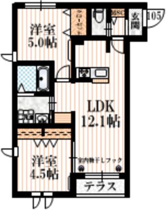 ノーブル烏山 105(2LDK/1階)の間取り写真