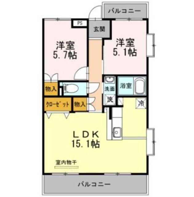 ヴェルドミール(2LDK/1階)の間取り写真