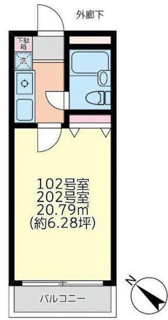 ドミールYAGI(1K/1階)の間取り写真