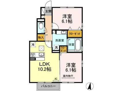D-ROOM・ヤマイチ B(2LDK/1階)の間取り写真