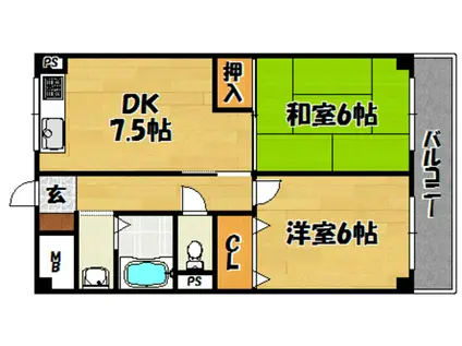 フローライト豊里I(2DK/4階)の間取り写真