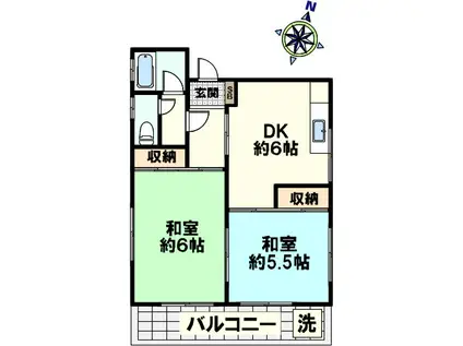 ニュー神戸ハイツ(2DK/1階)の間取り写真