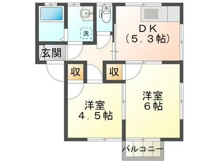 ホワイトホース(2DK/2階)の間取り写真
