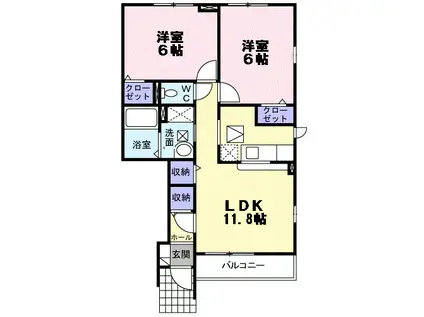 北上市北鬼柳28地割築17年(2LDK/1階)の間取り写真