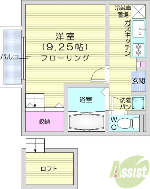 カーサ二本杉(1K/1階)の間取り写真