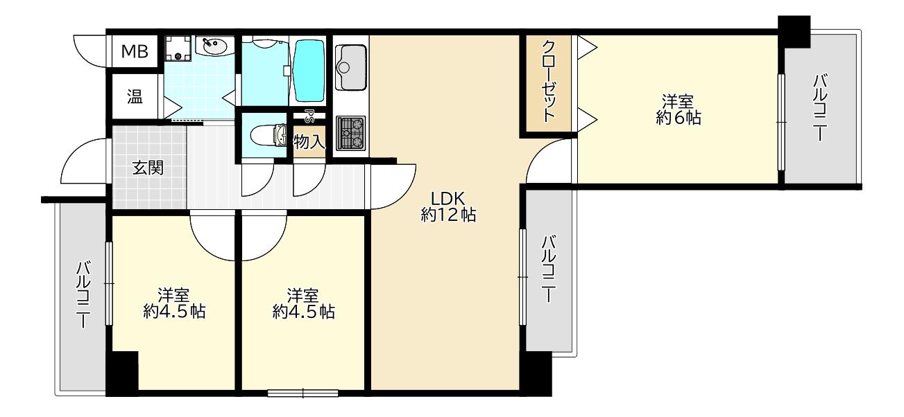 土佐堀ビューハイツ(3LDK/11階)の間取り写真