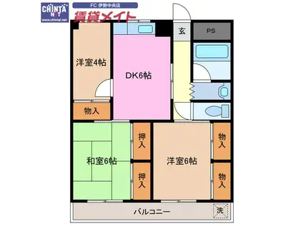 アクアビット(3DK/2階)の間取り写真