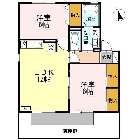 サニーハイツ田寺B(2LDK/1階)の間取り写真
