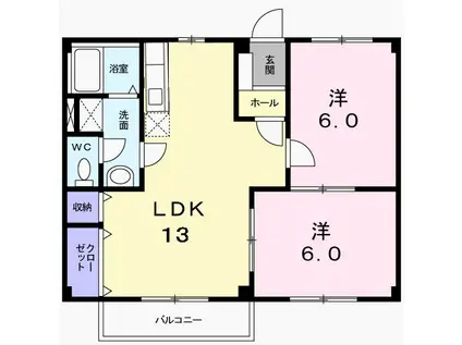 レジデンスオーク(2LDK/1階)の間取り写真