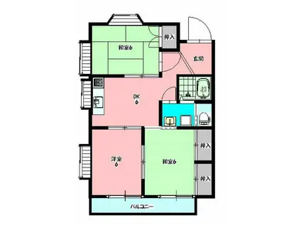 ハウスコートヤマフジC棟(3DK/2階)の間取り写真