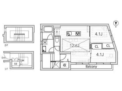 ROOMS三軒茶屋(2LDK/3階)の間取り写真
