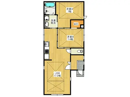 イースト ONE HOUSE(2LDK/1階)の間取り写真