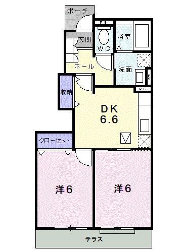 ヴェル フォーレ(2DK/1階)の間取り写真