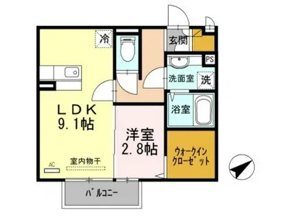 サンライズ中地(ワンルーム/2階)の間取り写真