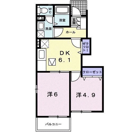 サンスクエアM(2DK/1階)の間取り写真