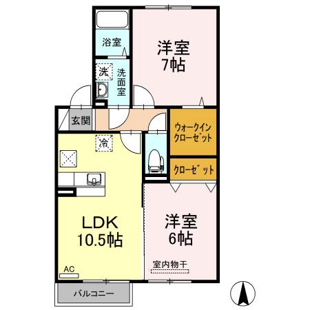 シャインポート屋島G・H棟H棟(2DK/1階)の間取り写真