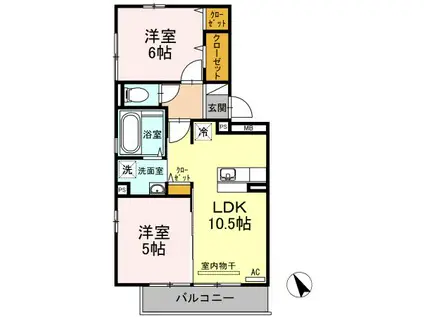 ウィルコート潮音町B棟(2LDK/3階)の間取り写真