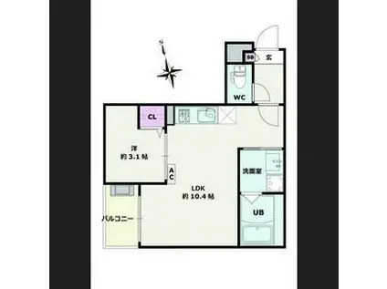 JACK SHIBA I(1LDK/2階)の間取り写真