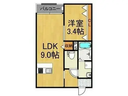 LECOCON蟹江II(1LDK/1階)の間取り写真