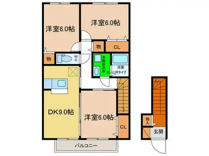 グラン・リーオA・B・C・D(3DK/2階)の間取り写真