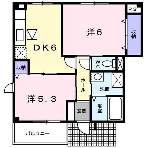 フルーレゾンIII(2DK/1階)の間取り写真