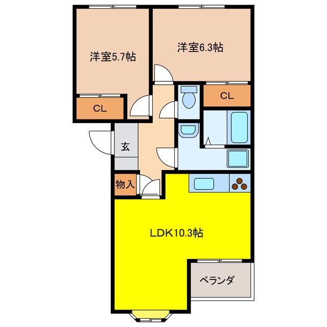 エーデルワイスII(2LDK/2階)の間取り写真