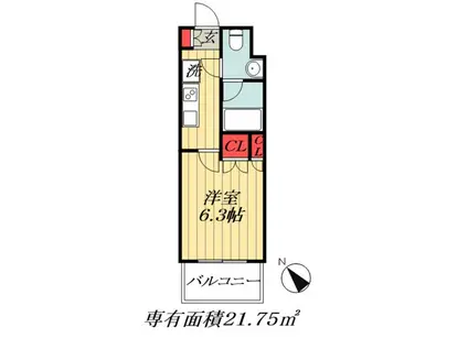 ブランシエスタ西船橋(1K/3階)の間取り写真