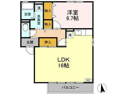 メゾンベール A(1LDK/2階)の間取り写真