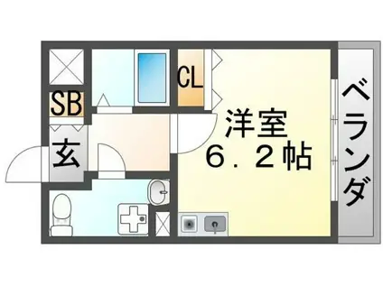 ドミニオン豊津I(ワンルーム/2階)の間取り写真