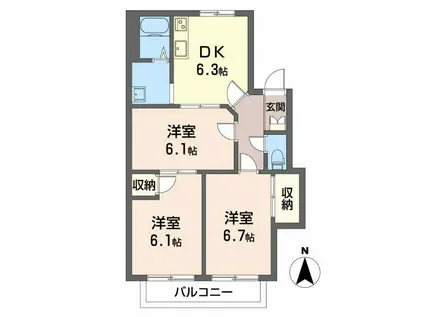 ラ・ルミエールM2(3DK/2階)の間取り写真
